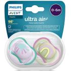 Chupeta ULTRA AIR Dupla Decorada 0-6M Rosa e Verde Philips AVENT SCF085/59