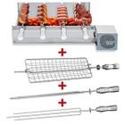 Churrasqueira Giratória Artinox Grill Kit Baixo com 4 Espetos, 1 Motor Bivolt do Lado Direito + Grelha Côncava + Espeto Espada + Espeto Tridente