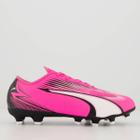 Chuteira Puma Ultra Play FG/AG Campo Juvenil Rosa