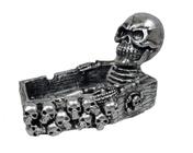 Cinzeiro De Esqueleto Caveira Sentada 3d Crânio Skull Prata