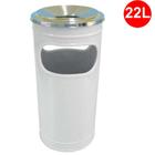 Cinzeiro Lixeira Cilíndrico Plástico 22L cor Branco com Aro em Alumínio 24x53cm C6b JSN