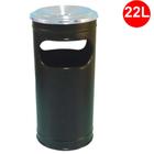 Cinzeiro Lixeira Cilíndrico Plástico 22L cor Preto com Aro em Alumínio 24x53cm C6p JSN