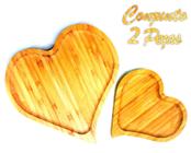 Cj 2 Bandejas Coração de Bambu Tabua de Servir Modelo Heart