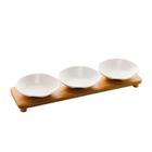 CJ 3 PETISQUEIRAS C/BANDEJA BAMBU BRANCO MATT 32x9x5cm - Bon Gourmet