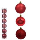 Cj 6 Bolas de Natal em Tubo Liso/Fosca/Glitter Vermelha 8cm