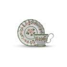 Cj.6 Xícaras Chá com Pires Cerâmica Rosier Verde/Rosa 215ml