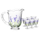 Cj jarra com 6 tacas de cristal lavanda hand painting 1,3l/240ml