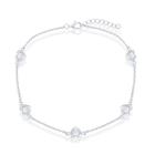 Clássico R-9251 Feminino Sterling Silver Station Hearts Tornozeleira