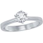 Clássico W-2785-7 Feminino 5mm Solitaire CZ 6-pinos Ring, Tamanho