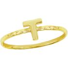 Clássico W-2833-8 Unisex Gold Tone T Anel Martelado Inicial, S