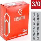 Clipes para Papel Aço Galvanizado 3/0 Cx/ 100 Unidades - CHAPARRAU