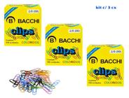 Clips 2/0 Colorido 3,2cm 100 Unidades Kit c/ 3 Caixas Bacchi