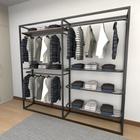 Closet araras, guarda roupas aberto industrial com 14 peças preto e amadeirado fdprae101