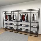 Closet araras, guarda roupas aberto industrial com 32 peças preto fdprp561