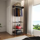 Closet Modulado Estilo Industrial Solteiro Loft Preto Cabideiro Base Cobre - Up Home