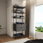 Closet Solteiro Estilo Industrial Loft 1 Módulo com Gaveta Preto Ferro Preto