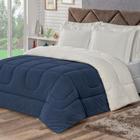 Coberdrom Casal Queen Veneza 1 Peça Manta Sherpa Fleece Azul Marinho - Vilela Enxovais