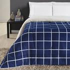 Coberdrom Cobertor Brooklyn King Sherpa Manta Flannel Quadriculado - Azul Marinho