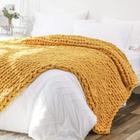 Cobertor de malha Chunky Bigacogo Throw 130x160cm amarelo chenille