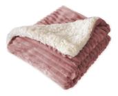 Cobertor dupla face sherpa + manta canelada plush rosa