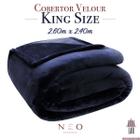 Cobertor King Size Velour Premium Manta Microfibra Azul Marinho