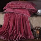 Cobertor Manta Plush Queen Com Pompom Alaska 3 Peças Rosê