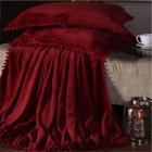 Cobertor Manta Plush Queen com Pompom Premium 3 Peças Vermelho