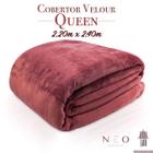 Cobertor Queen Velour Premium Manta Microfibra Vinho