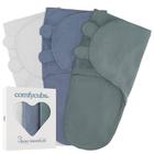 Cobertor Swaddle Comfy Cubs, fácil de ajustar, pacote com 3, 0 a 3 meses