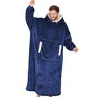 Cobertor vestível com capuz yescool Flannel Sherpa Fleece Navy