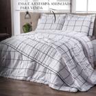 Cobre Leito Estampado Azul e Cinza Casal King em Oferta 3 Peças Classic