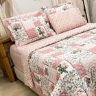 Cobre Leito Queen Dupla Face Confort Print com Lençol 6 Peças - Patchwork Coral