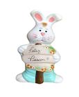 Coelho de Ceramica Enfeite Decorativo de Pascoa com Frase e Calça Verde - HP Decor