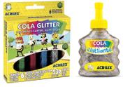 Cola Glitter 6 Cores + Cola Cintilante 95g Prata Acrilex
