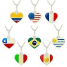 Colar 45cm Pingente Coração Bandeira Países Nações Prata 925