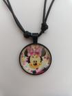 Colar Ajustavel Minnie Mouse Pingente Cabochon Redondo Vidro