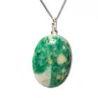 Colar Cabochão Oval Jade Verde de MG Pino Prata 950