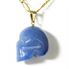 Colar Caveira ou Cranio Pedra Quartzo Azul Natural Dourado