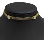 Colar Chocker Dourado Preto Pedra Zirconia Folheado Ouro 18k