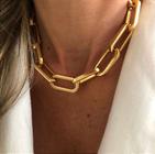 Colar/ Chocker Elo Grande Retangular/Correntaria  - Semijoia Banhada Ouro 18 K