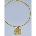 Colar Choker Elo Aro fino Liso com Pingente Medalha Oração Pai Nosso Folheado a Ouro 18k Dourado Gargantilha Tendência Moda - Pronta Entrega