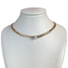 Colar Choker Elo Groumet Coração Cristal Banhado a Ouro