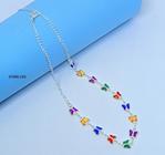 Colar Choker Feminino com Pingente Borboletas de Zircônias Coloridas Folheado a Prata Gargantilha Borboleta Luxo Moda