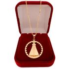 Colar Cordão Corrente Correntinha Gargantilha Feminina e Pingente Nossa Senhora Aparecida Banhado a Ouro 18k