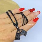 Colar Cordão Couro Preto Masculino e Feminino Ajustável com Pingente escapulário Jesus Nossa Senhora Carmo Aço Inox