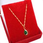 Colar Cordão Singapura Ouro 18k 750 50cm E Gota Zircônia Verde Esmeralda