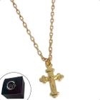 Colar Corrente Elo Oval Crucifixo Alto Relevo Banhado a Ouro