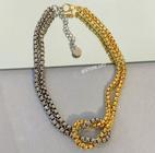 Colar Corrente Feminino Elo Duplo elos 6mm com Nó Folheado Ouro Dourado com Prata Inspiração Blogueira Feminina 2024