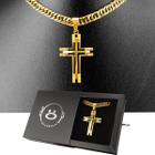 Colar Corrente Ouro 18K Masculino Dourado Aço Inox Grosso Grumet Folheado Com Pingente Cruz Crucifixo