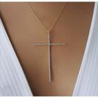 Colar Crucifixo Feminino Folheado ouro 18k / Cordão veneziana Pingente Cruz Pedras Zircônia